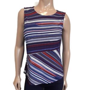 💠LAURA Slimming Striped Sleeveless Top Stretchy Tank Electric Blue Red